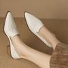 Super Soft Loafers Women's Soft Leather Pointed Small Leather Shoes Medium Heel Thick Heel Single Shoes