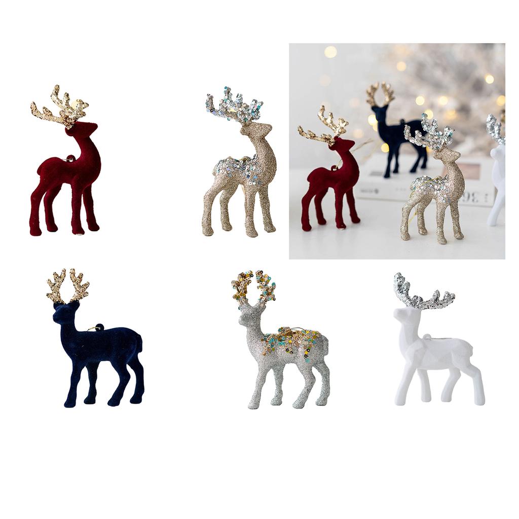 Christmas Elk Deer Pendant Sequins Flocked Reindeer Ornament for Christmas Tree Hanging Pendants Home Desktop Decoration