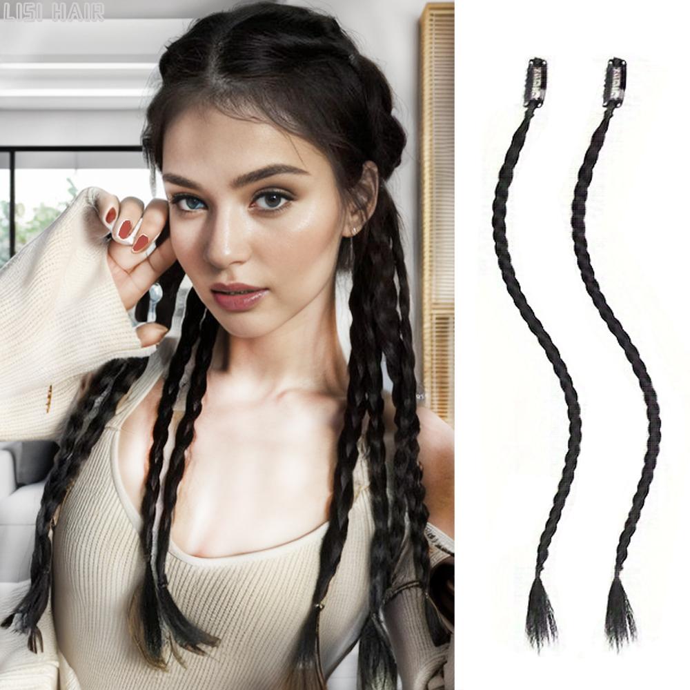 LISI HAIR SSynthetic Wig Braids With Clip Boxing Braid Clip In Hair Extension Black Brown Dirty Boxer Braids For Women