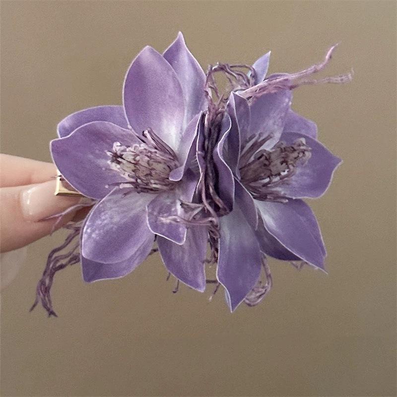 Summer Vacation Flower Duckbill Clip Dance Show White Floral Mesh Flower Hairpin Bridal Wedding Fairy Fringe Clip Girls Women