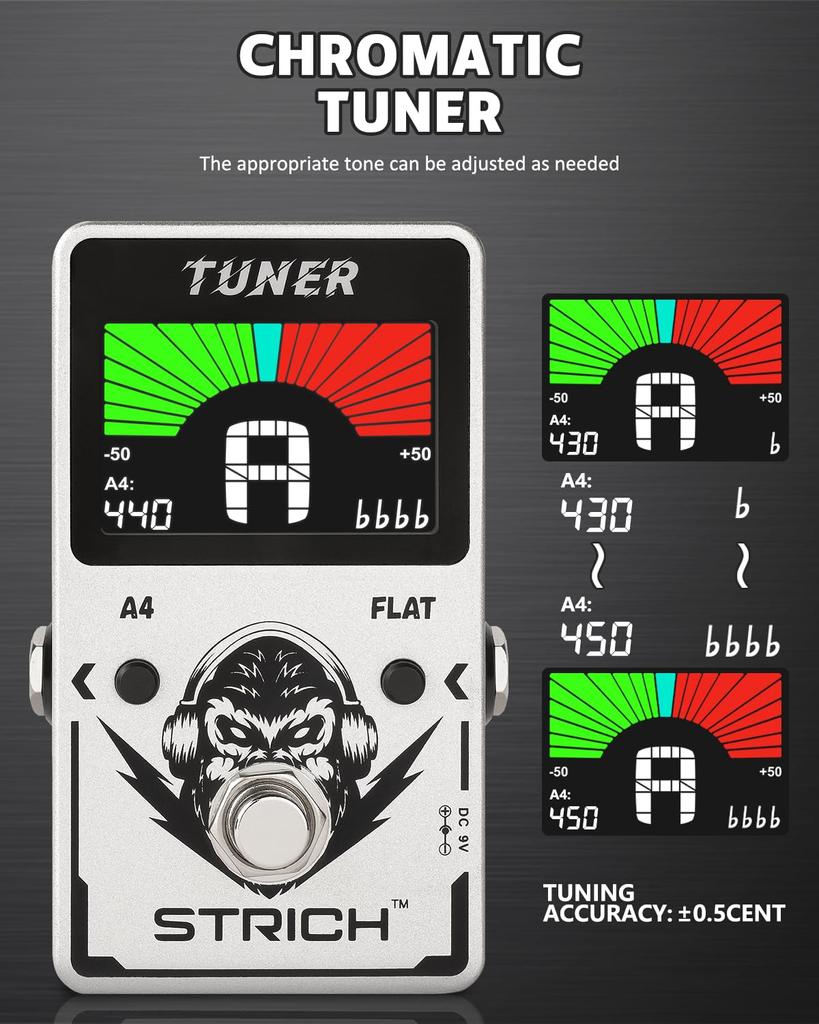STRICH Tuner Гитарная педаль Precision Chromatic Drop Tuning A4 True Bypass Цветной дисплей для электрогитары/баса 430-450 Гц