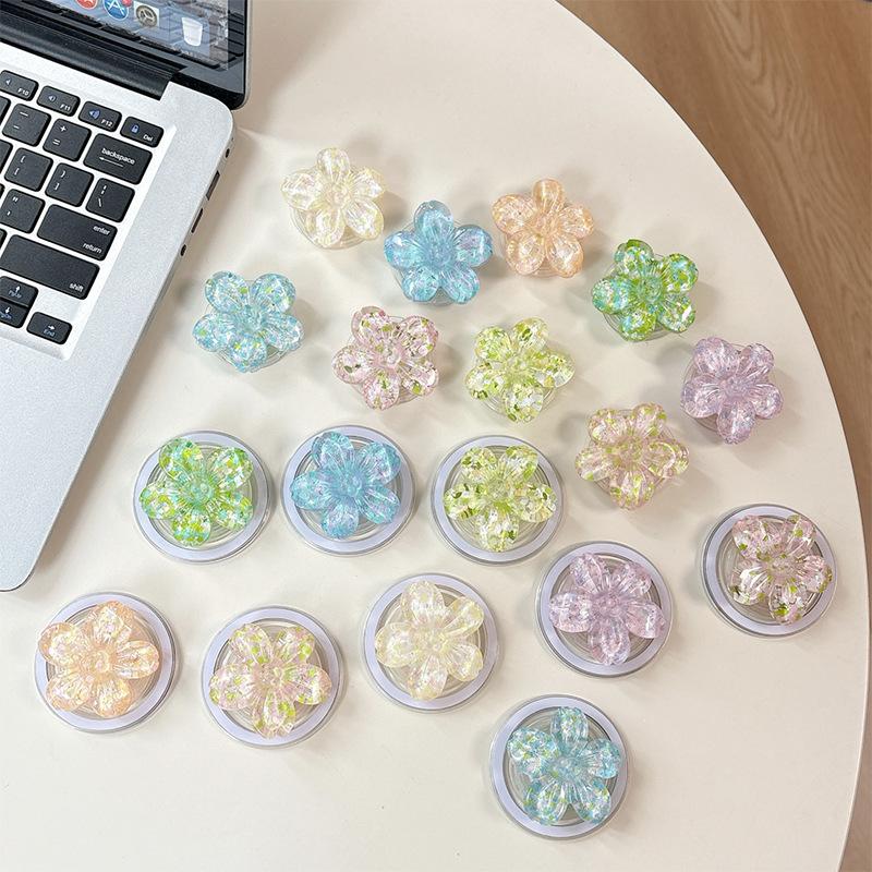 Color Sequins, Three-Dimensional Flowers, Mobile Phone Airbag Holder, Magnetic Telescopic Ring, Suitable For Magsafe Desktop Watching Dramas