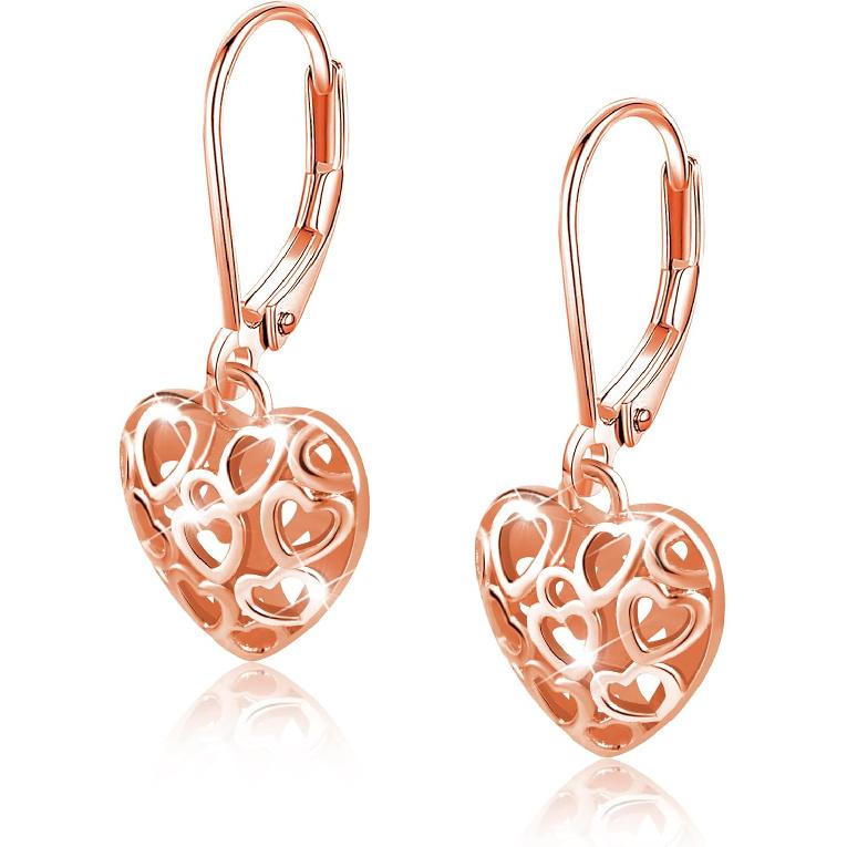 Silver Teardrop Filigree Dangle Earrings in Gift Box for Women | Hypoallergenic Silver Leverback Ball Heart Dangle Earrings Nickel-Free Filigree Drop
