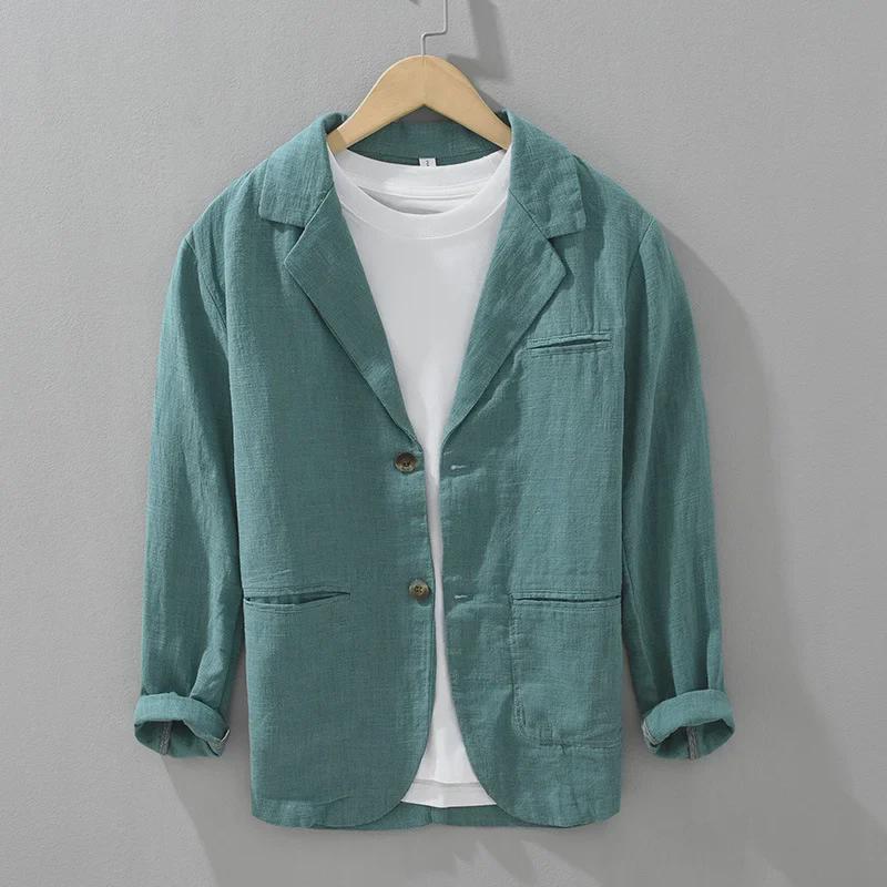 Мужской ретро японский повседневный костюм из рами - свободный, однобортный, однотонный, на весну и осень