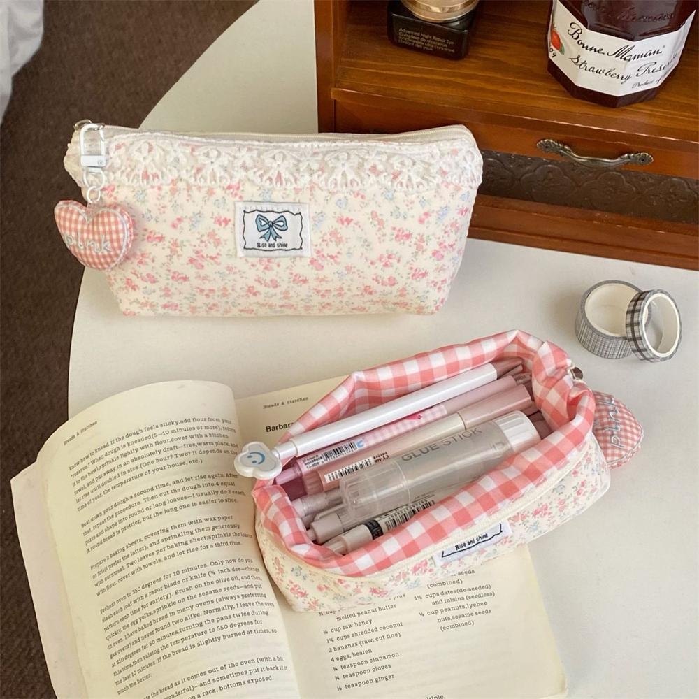 Fabric Pencil Holder Floral Floral Pencil Bag School Supplies Organizer Large Capacity Lace Pencil Case For Classroom School