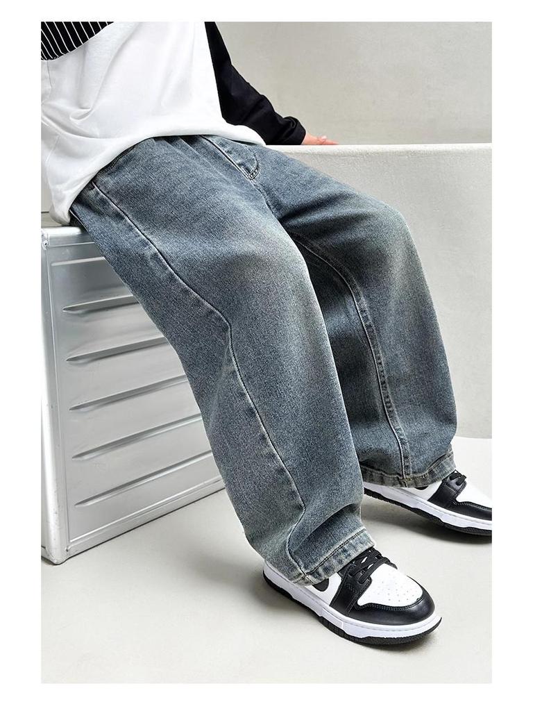 Джинсы прямого кроя на флисовой подкладке для мальчиков, новый стиль 2025 года, для детей среднего и старшего возраста