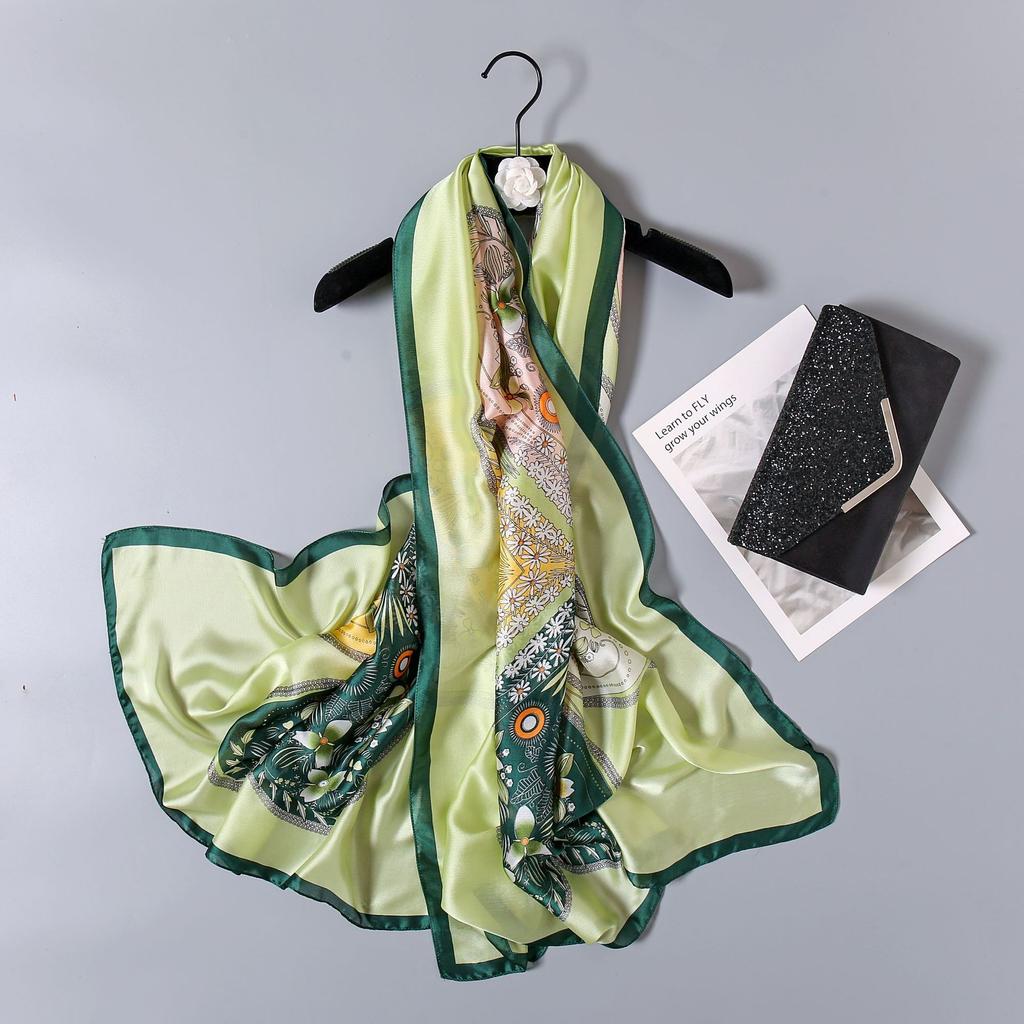 Spring and Summer New Four-leaf Clover Flowers Flowers Women Sunscreen Silk Scarf Long Shawl Seaside Holiday Sunshade Scarf