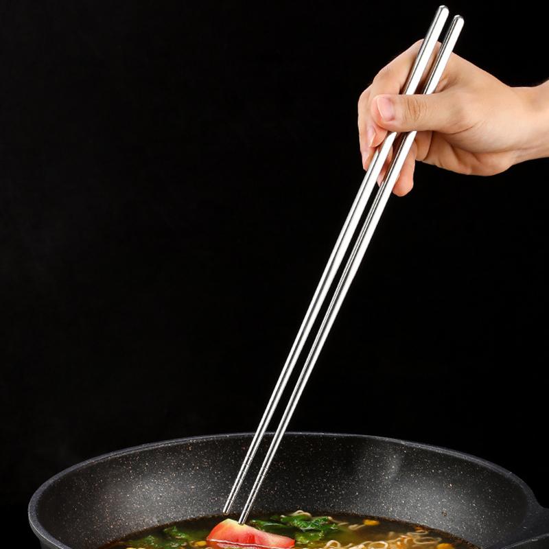 1Pair Stainless Steel Cooking Chopsticks Extra Long Noodles Food Sticks Frying Hot Pot Metal Chinese Chopstick Kitchen Tableware