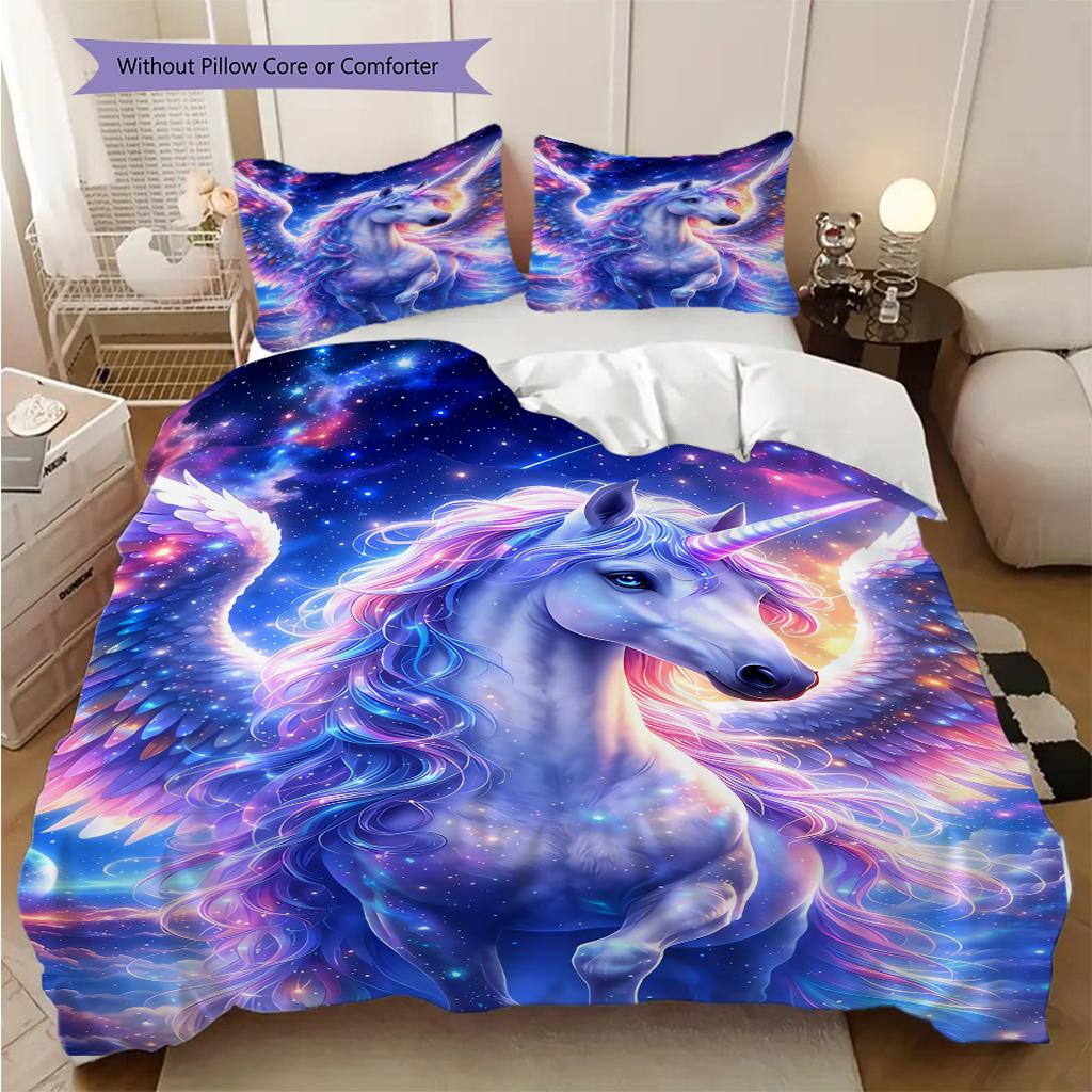 Enchanting Unicorn bedding, duvet cover, pillowcase, home decoration, birthday gift (1 * duvet cover+2 * pillowcase, coreless)