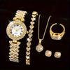 6pcs/set Women's Watch Luxury Rhinestone Quartz Watch Golden Fashion Analog Wrist Watch & Jewelry Set, Gift For Mom Her