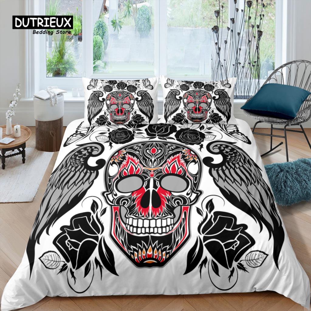 Предметы для дома Роскошный 3D комплект постельного белья Сахарный череп Цветочный пододеяльник Наволочка Детский комплект постельного белья Размер Queen и King ЕС/США/Австралия/Великобритания