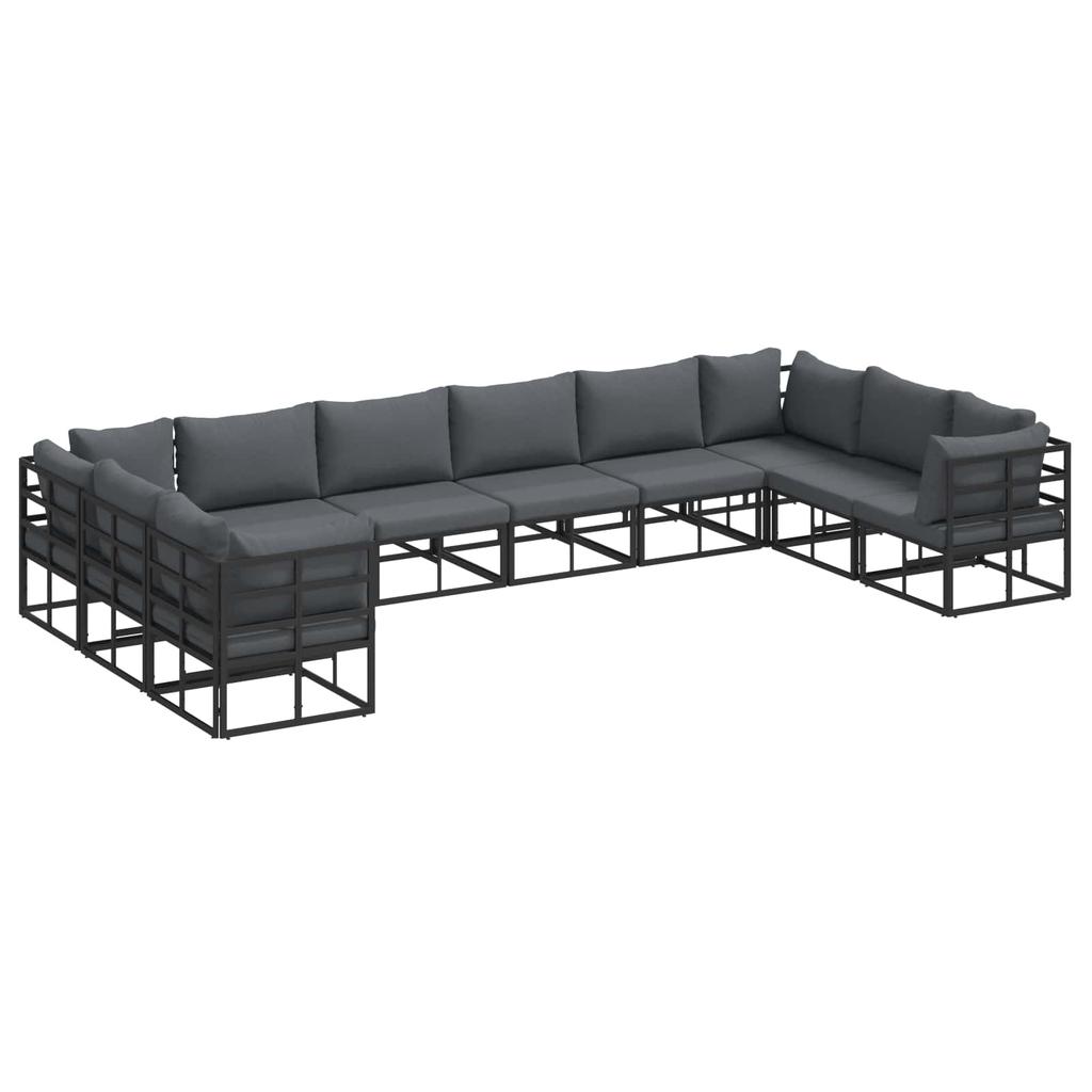 10 Piece Black Aluminum Garden Sofa Set with Cushions
