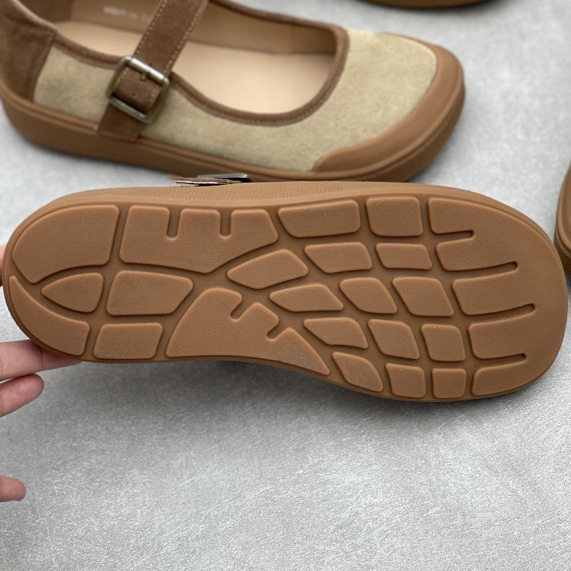 Johnature Retro Genuine Leather Women's Shoes Casual Round Toe Thick Soled Shallow Flat Shoes