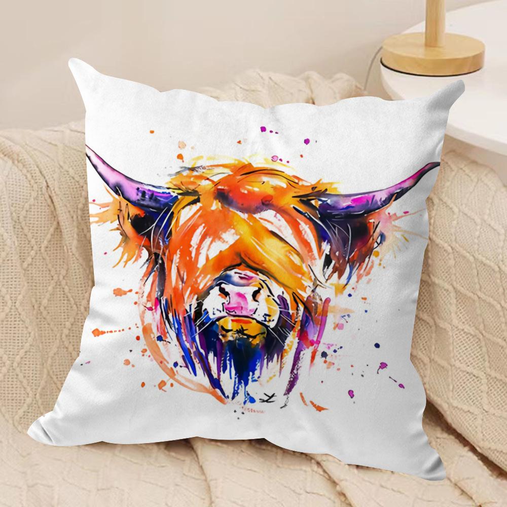 Highland cow and flower Cushion Cover Soft Plush Fabric DoubleSided Printed Cushion Covers for All Seasons Home Decor