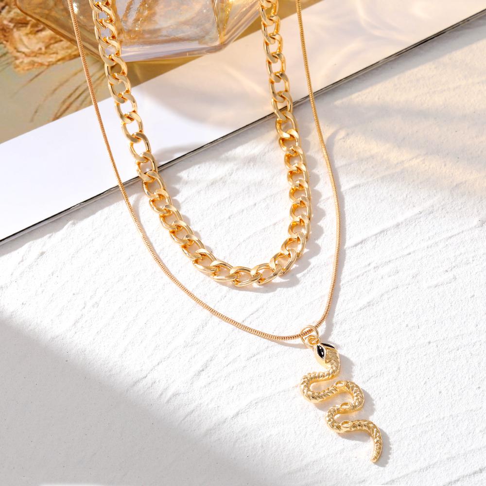 Подвеска в виде змеи, крутое ожерелье для вечеринки в стиле панк, универсальный комплект из 2 предметов для девочек, ожерелье, подарок, простые роскошные аксессуары, ожерелье, осенне-зимняя цепочка для свитера