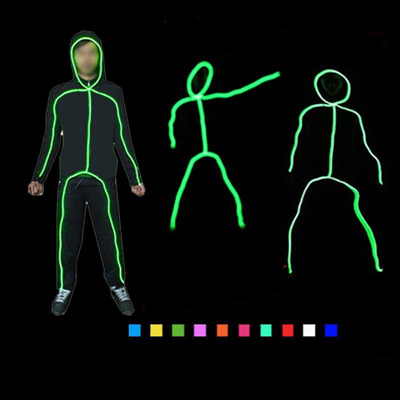 Костюм EL Wire Светящиеся Полоски Взрослый Детский Фигура Человечка Для Вечеринки Хэллоуина