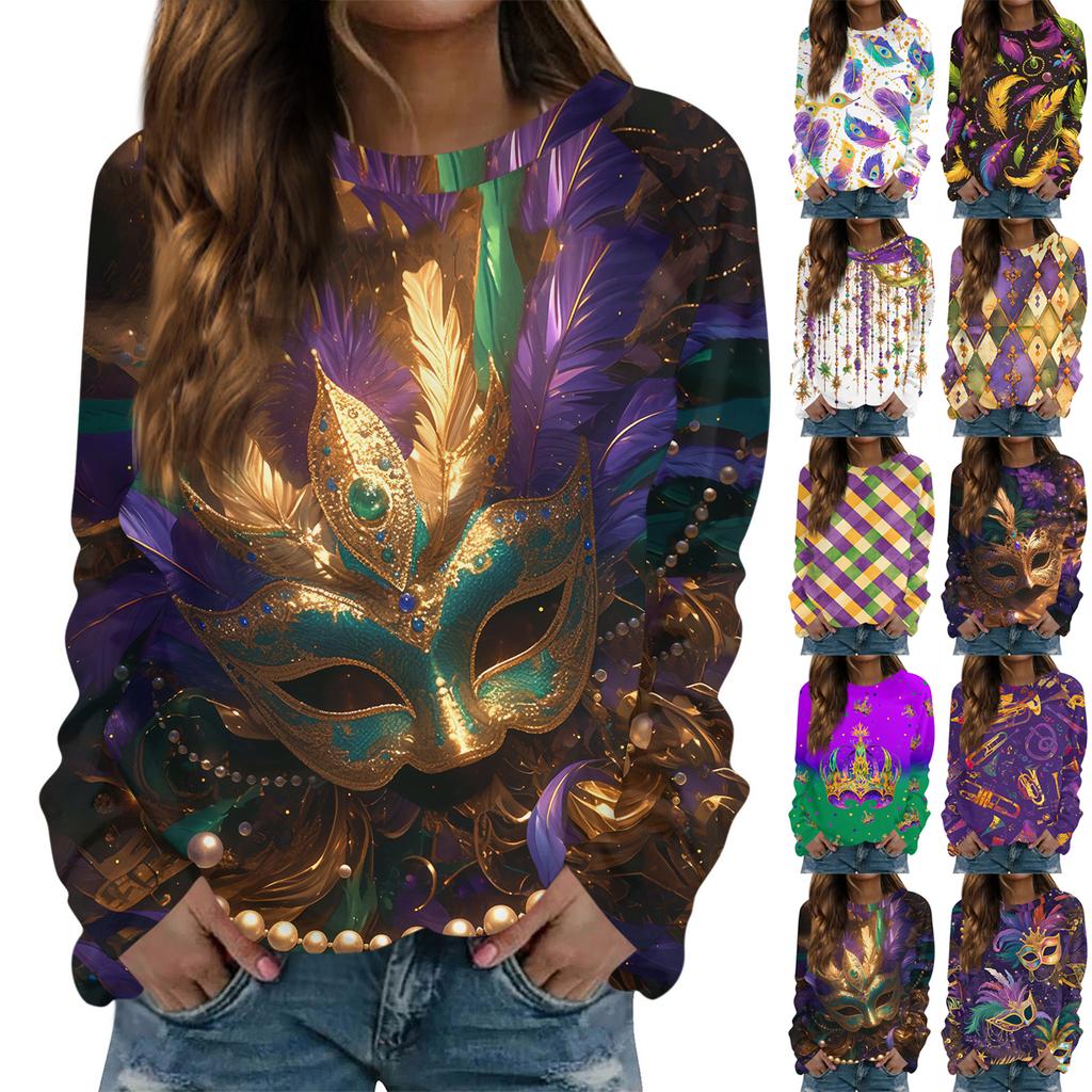 Round Neck Long Sleeve Sweatshirts For Women Print Graphic Top Casual Basic Tops Pullover