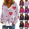 Women's Fashion Short Jacket Casual Long Sleeve Valentine's Day Printed Single Breasted Plush Top