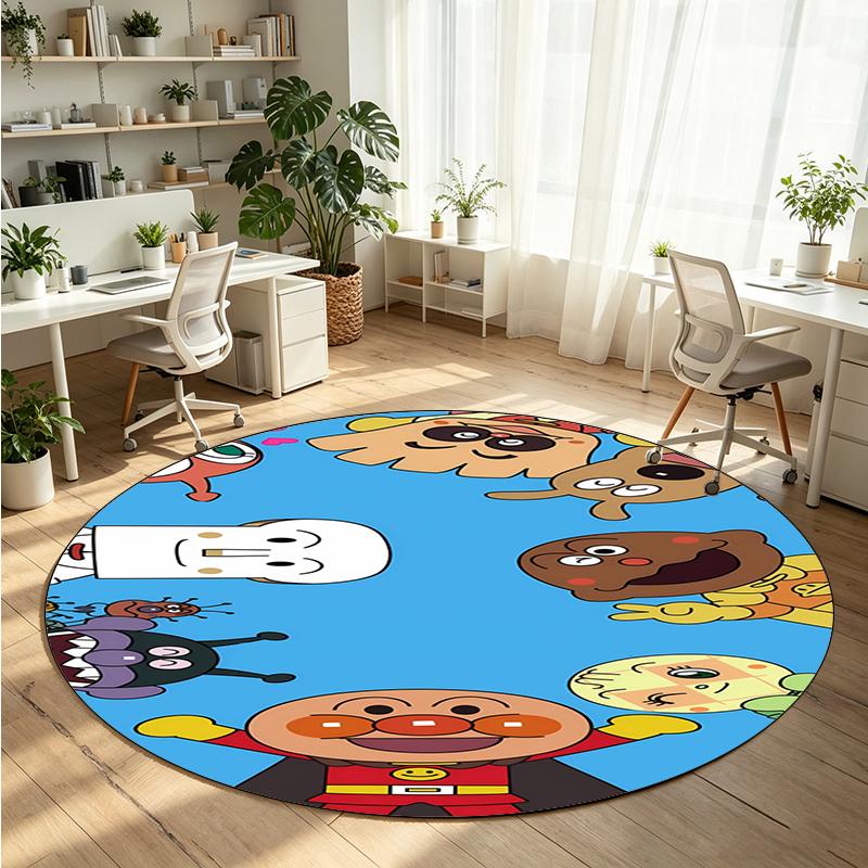Anpanman Printed Round Crystal Velvet Rug Soft Non Slip Floor Carpet For Bedroom Holiday Gift
