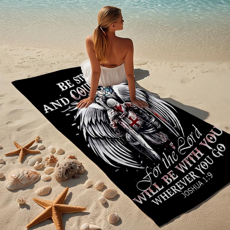 proof beach towel with a Knights Templar pattern - soft,absorbent,quick-drying,machine washable - perfect for swimming,camping,bathing