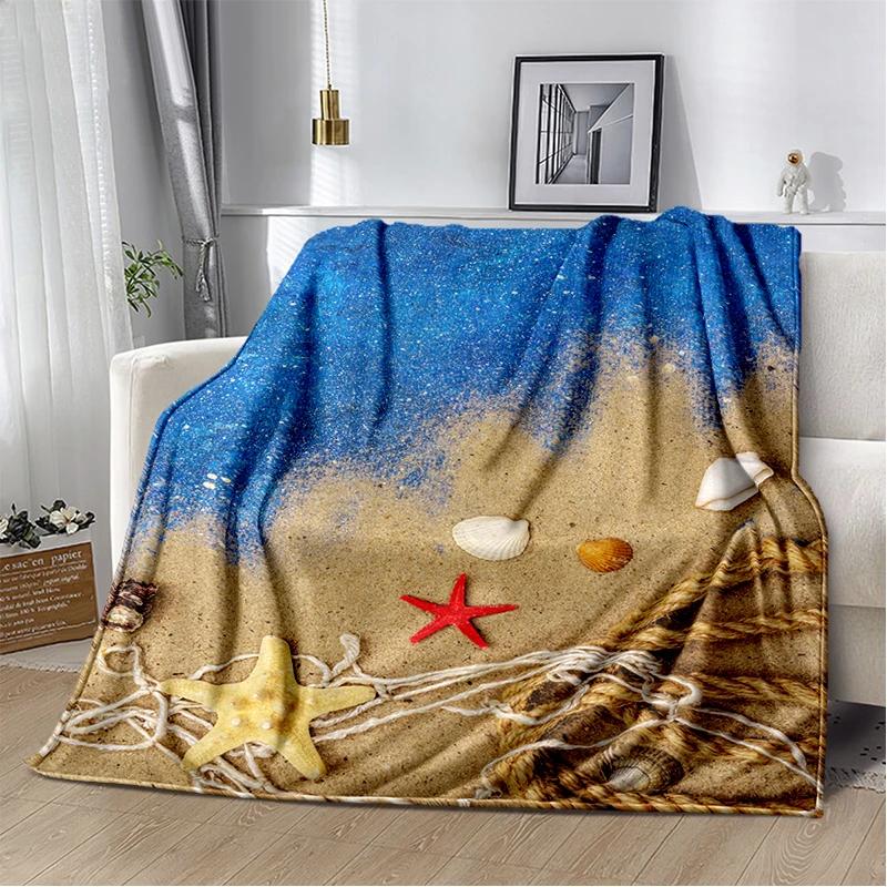 3D Морская Звезда Пляж Стиль 29 Ракушка Морская Звезда Песок Мультяшное Одеяло, Мягкое Пледовое Одеяло для Дома Спальни Кровати Дивана Пикника Офиса Покрытие