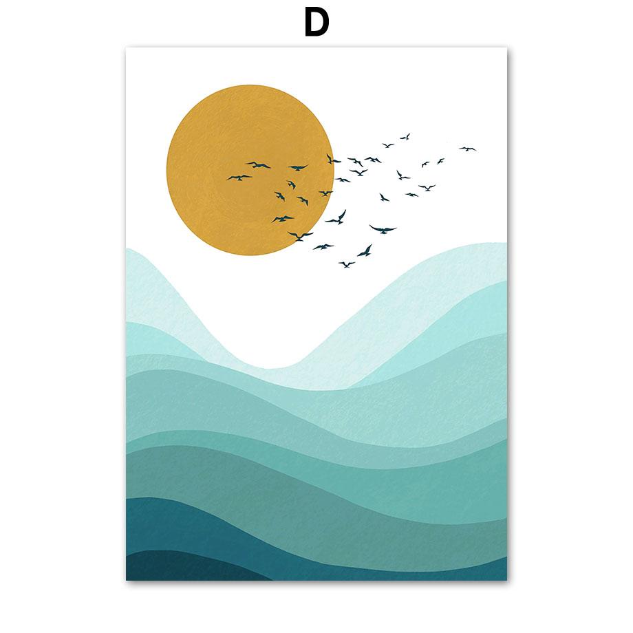 Синий Океан Рыба Кит Маяк Солнце Морская Детская Стена Книги по искусству Холст Картины Плакаты и принты Настенные Панно Декор Детской Комнаты