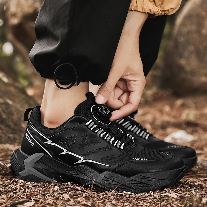 Мужские дышащие черные дорожные туфли на пуговицах, платформа, нескользящие и износостойкие походные туфли, модные студенческие кроссовки для бега