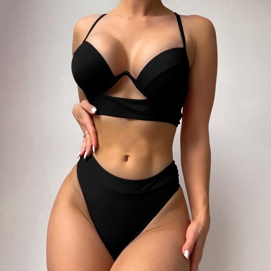 2 шт./комплект, открытый бюстгальтер с регулируемыми бретелями, комплект бикини с подкладкой на косточках, женский бюстгальтер пуш-ап, высокий