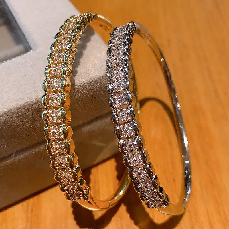 Zircon Inlaid Yellow and White Color Separated Bracelet, Cuban Bracelet, Light Luxury High-end Tennis Bracelet