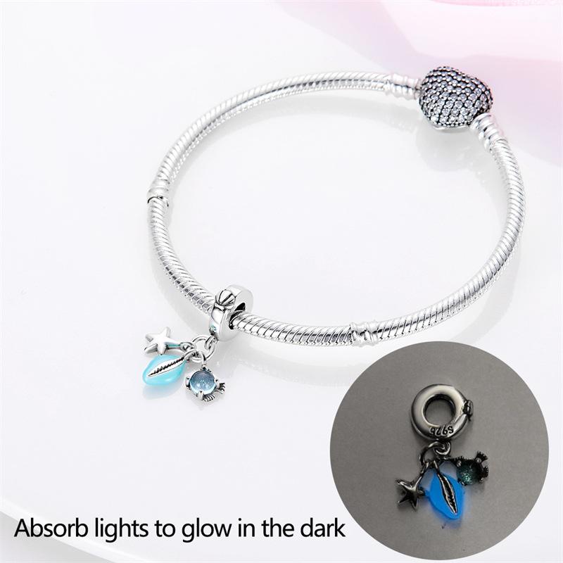 S925 Silver Glow In The Dark Starfish Conch Mermaid Theme Pendant Beads For DIY Bracelet Making Craft Supplies