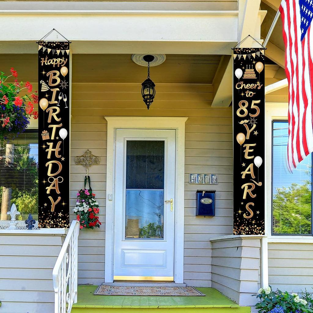 2 Pieces 85th Birthday Party Decorations Cheers to 85 Years Banner Porch Sign Door Hanging Banner 85th Party Decorations Welcome Porch Sign for 85