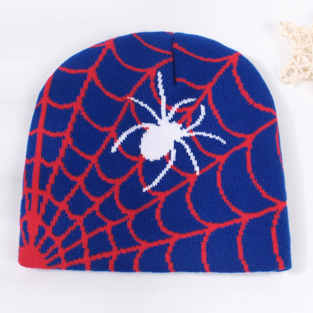 Autumn Winter Hip-hop Spider Web Knit Hat European American Style Unisex Warm Ear Protection Outdoor Wool Cap Black Blue