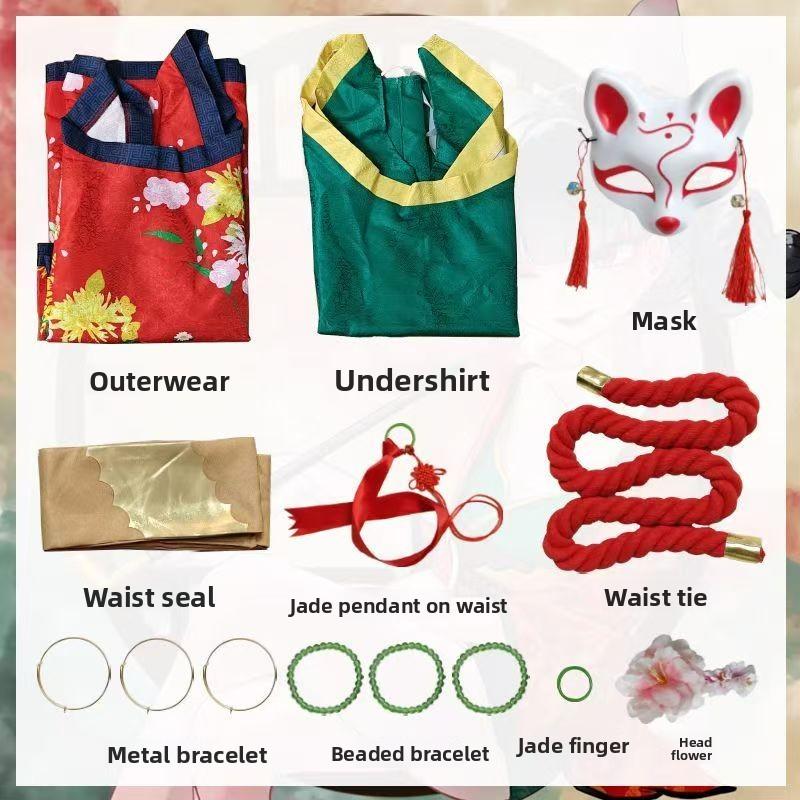 Китайский мультфильм Белая змея Девушка Лиса Демон Косплей Костюм Женщины Ханьфу Маска для вечеринки Короткое платье Кимоно Халаты Цветочный кардиган