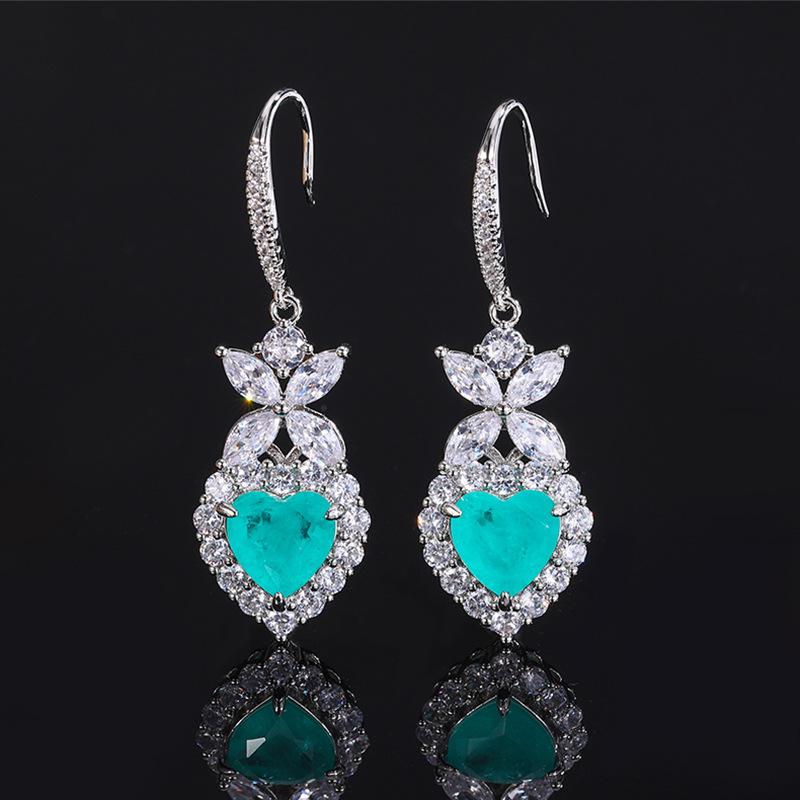 Ювелирные изделия Имитация рубиновых сердечек Серьги Пара сапфировые Серьги Розовые бриллиантовые Серьги