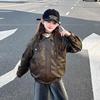 2025 Девичья ретро кожаная куртка: Стильная американская одежда высокого класса для детей на осень/зиму