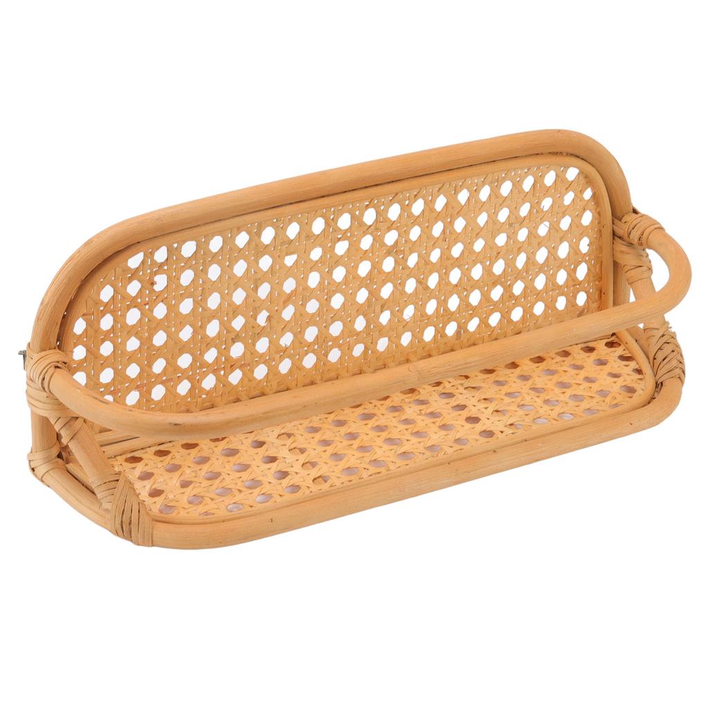 Rattan Wall Shelf Hand Crafted Durable Natural Rattan Hanging Rack Wall Storage Shelf for Bathroom