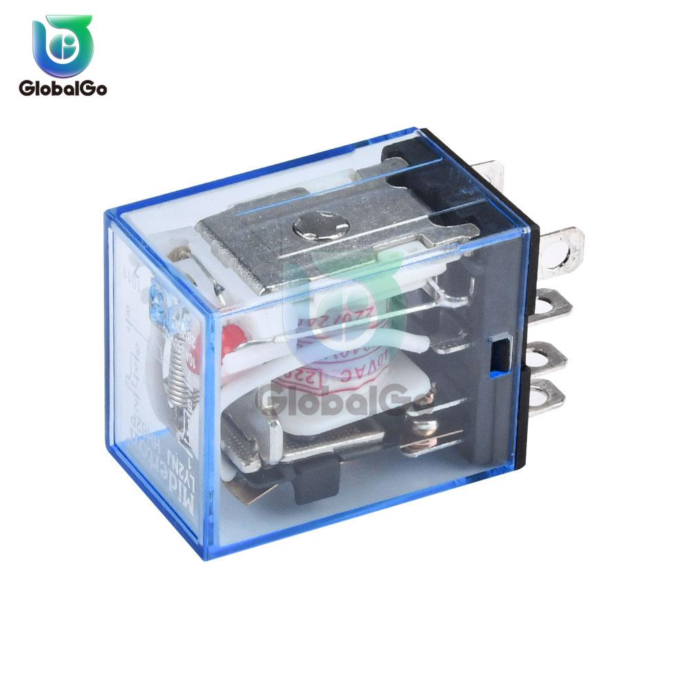Реле питания с катушкой AC 220V DC 12V 24V 10A 8PIN, Электронный мини-электромагнитный релейный модуль DPDT LY2NJ, База для розетки
