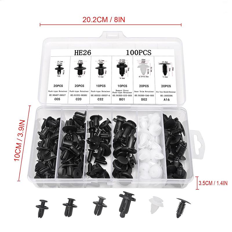 Car Clips Box or Bag Packag 100Pcs Auto Fastener Clip Mixed Car Body Push Retainer Pin Rivet Bumper Door Trim Panel Fastener Kit
