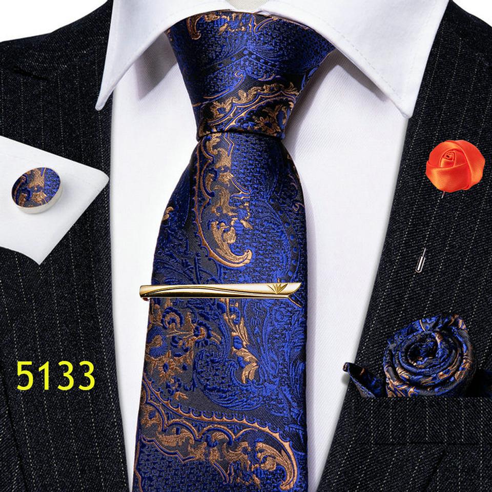 Barry.Wang Мужской галстук зажим для галстука бутоньерка носовой платок запонки пейсли сплошной шелковый галстук комплект для свадьбы вечеринки свидания