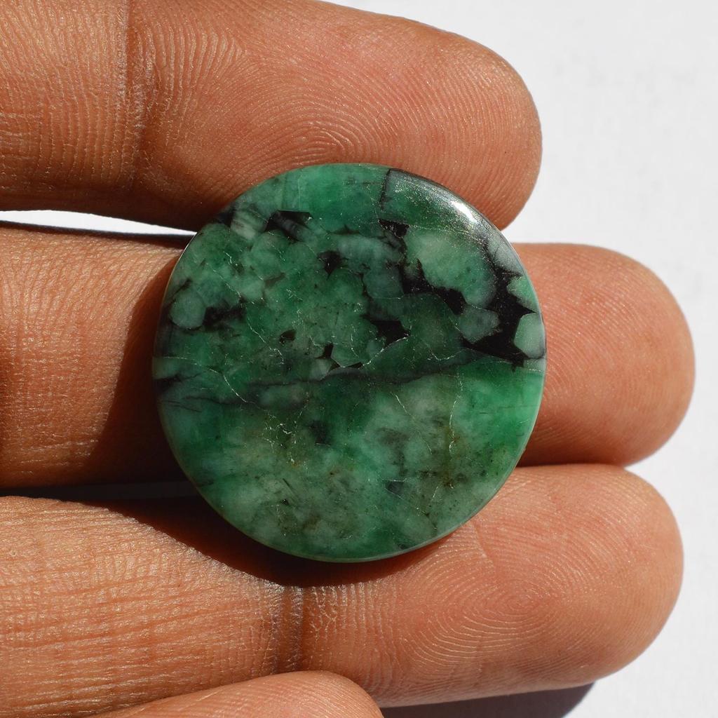 AAA+ Quality Natural Green Emerald Gemstone Cabochon, Round Shape Emerald Cabochon, Size 25x25x4 MM (26 Carats)