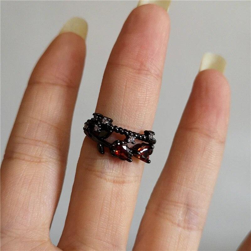 Готическое Панк Красный Кристалл Паук Звезда Геометрическое Нерегулярное Сердце Открытое Кольцо Для Мужчин Женщин Хэллоуин Y2K Эмо Ювелирные Аксессуары Подарок