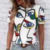 Fashion Women Creative Hand Drawn Face Print T Shirt Funny Casual O-neck Short Sleeves T-shirt Summer Female Tee Shirt