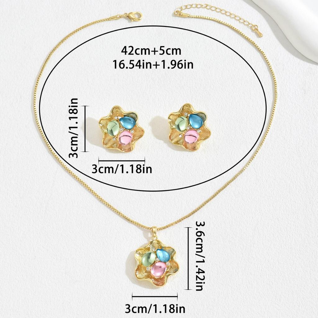 Горячая Распродажа Новый Стиль Дамский Комплект Ювелирных Изделий Персонализированный Дизайн Лепесток Драгоценные Камни Серьги Длинное Ожерелье