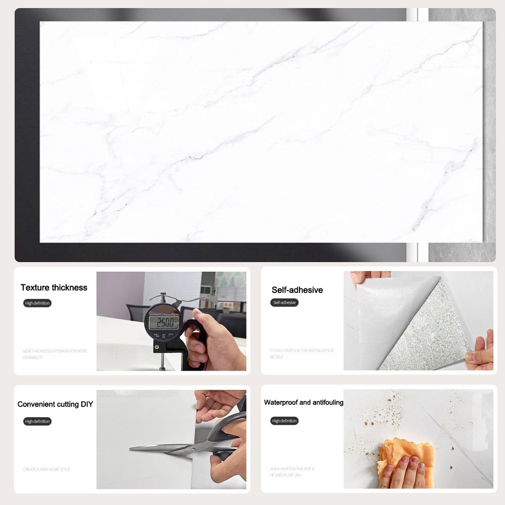 Влагостойкая имитация настенной наклейки Водонепроницаемые настенные обои для ванной комнаты Мрамор