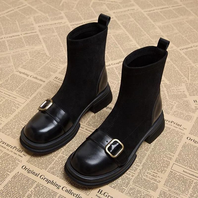 Зимние массивные женские ботильоны из замши на среднем каблуке, дизайнерская обувь, тренд 2025, модные новые мотоботы, туфли-лодочки, готические ботинки для женщин
