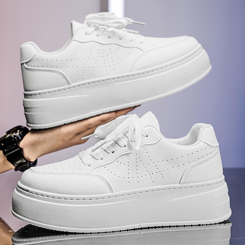 Spring Men's Shoes, New Breathable White Sneakers, Versatile Thick-soled Height-increasing Sports Shoes, and Casual Sneakers