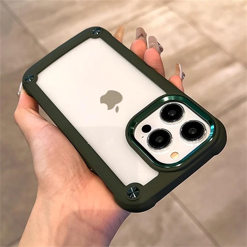 Роскошный прочный ударопрочный чехол для iPhone 16 15 14 13 12 11 Pro Max 16Plus, силиконовый бампер, прозрачная жесткая задняя крышка