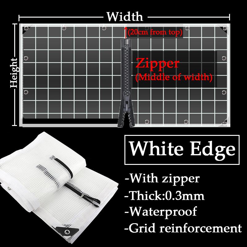 Customize PE Grid Zipper Tarpaulin Clear Door Curtain Yard Pergola Zipper Tarp Outdoor Mesh Rainproof Cloth with Zipper