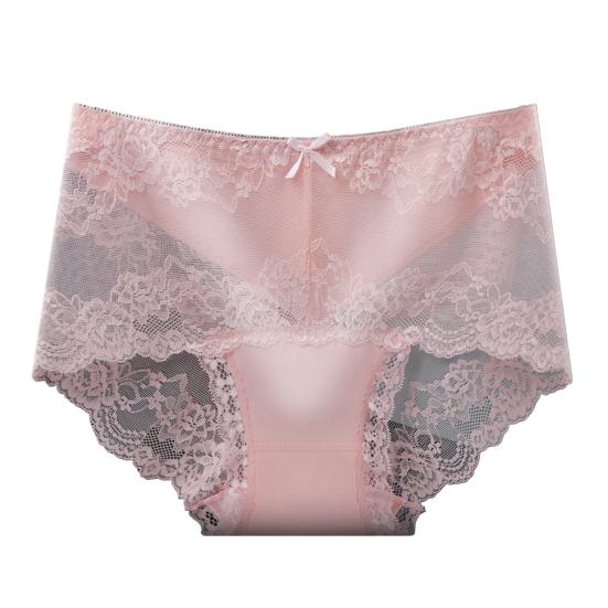 Women Panties Mid Waist Lace Hollow Out Good Breathability Butt-lifted Underpants Solid Color Moisture-wicking Briefs for Sport Work
