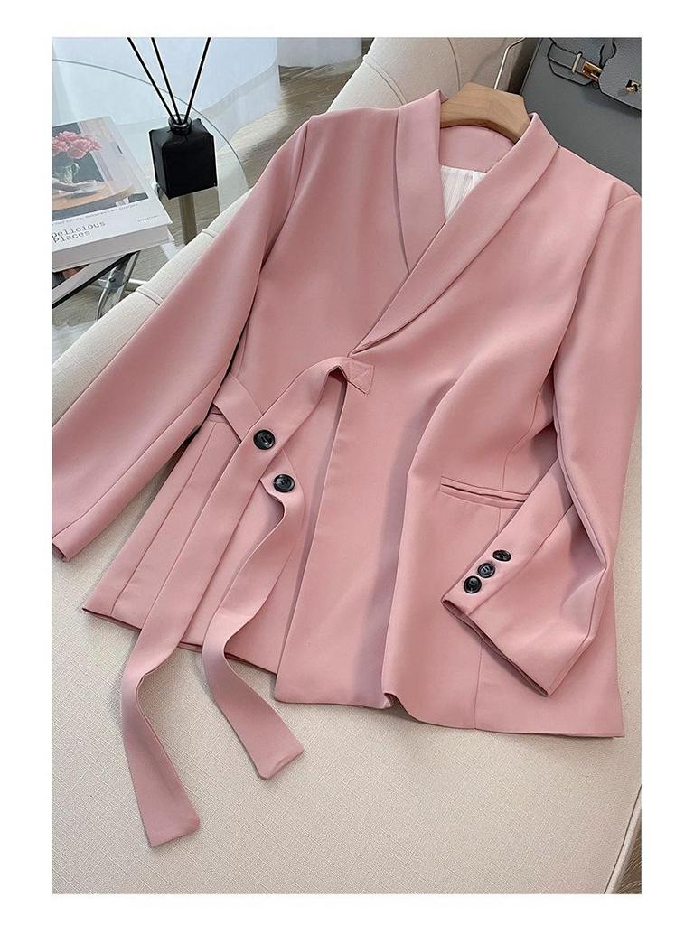 Корейский костюм-двойка Socialite 2024 со шнуровкой: Женский свободный стиль весна/осень